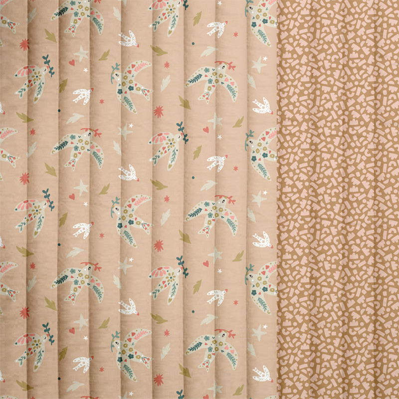 Algodón acolchado estampado CELESTE Rosa / Coral